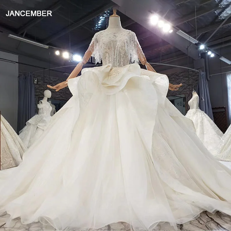 

HTL1672 Luxurious Detachable Crystal Shawl Tassel At Clavicle Sequined Wedding Dress 2020